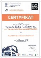 Certyfikat udziału w Międzynarodowych Targach Transportu, Spedycji i Logistyki dla ZSE