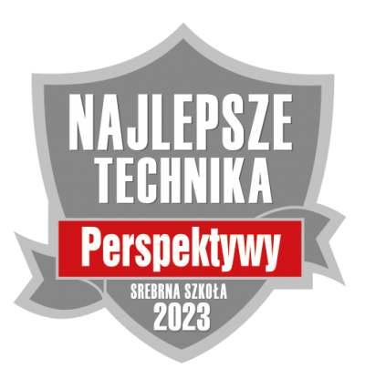 Srebrna tarcza- Znak Jakości Szkoły Perspektywy 2023 https://2023.technika.perspektywy.pl/2023/rankings